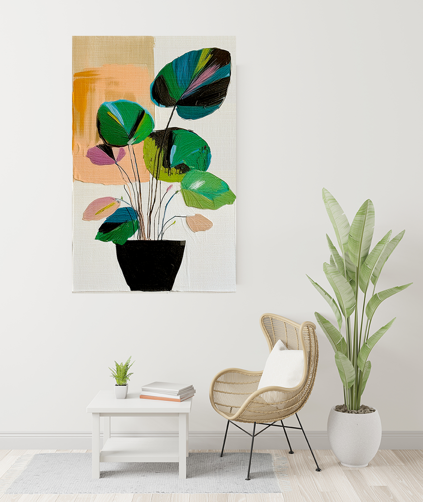 Midwest Mod Abstract Houseplant Plant Art Print No. 600 - Matte Canvas, Stretched, 1.25"