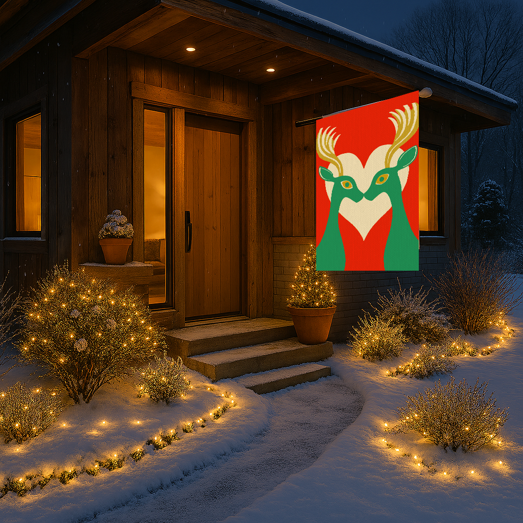 Seasonal Christmas Midwest Mod Scandi Reindeer Love Outdoor House Flag Garden Banner