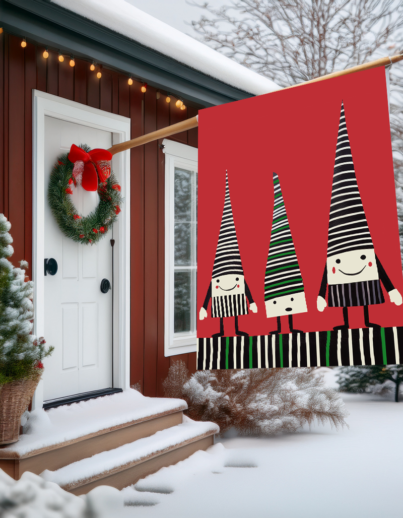 Seasonal Christmas Midwest Mod Three Holiday Elves Outdoor House Flag Garden Banner