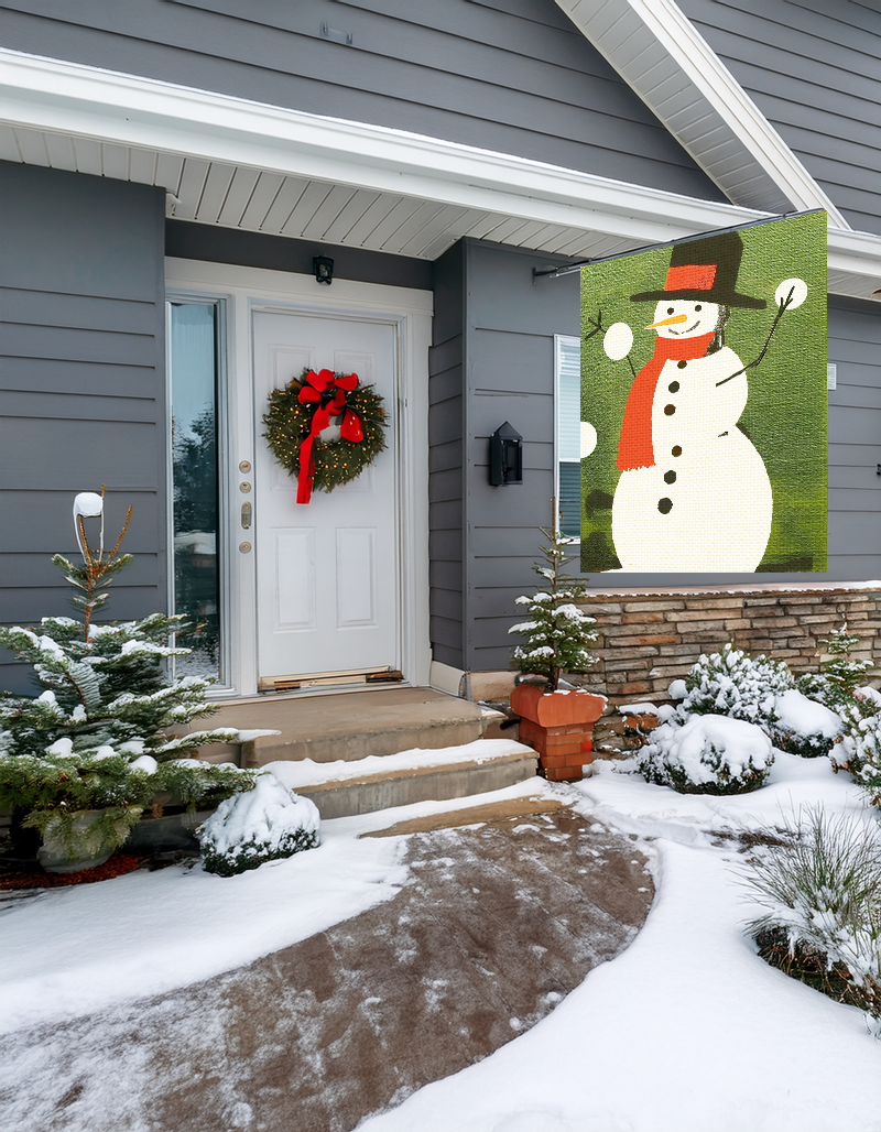Seasonal Christmas Midwest Mod Snowball Fightin' Snowman Outdoor House Flag Garden Banner