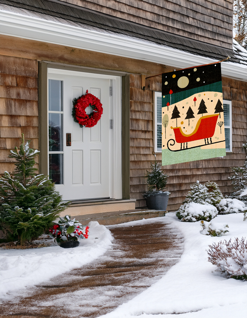 Seasonal Christmas Midwest Mod Magical Holiday Sleigh Outdoor House Flag Garden Banner