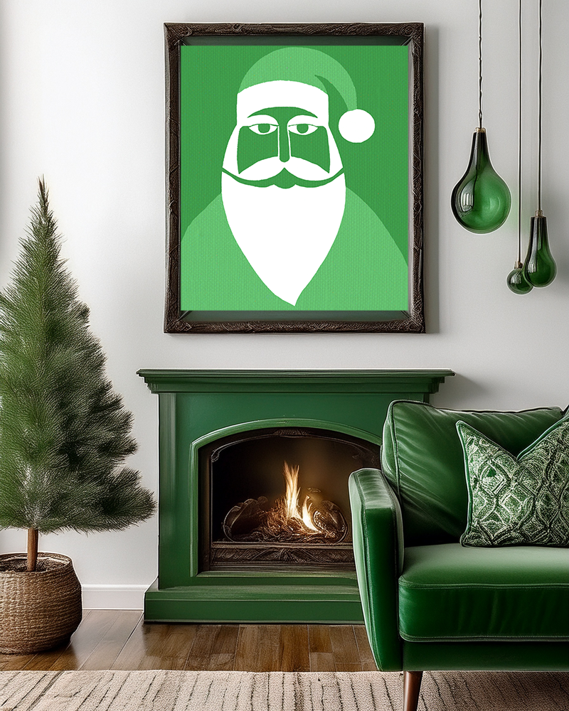 Midwest Mod Holiday Wintergreen Santa Print- Matte Canvas, Stretched, 1.25", holiday decor, Christmas, Santa, Wintergreen, Claus, Kirs Kringle