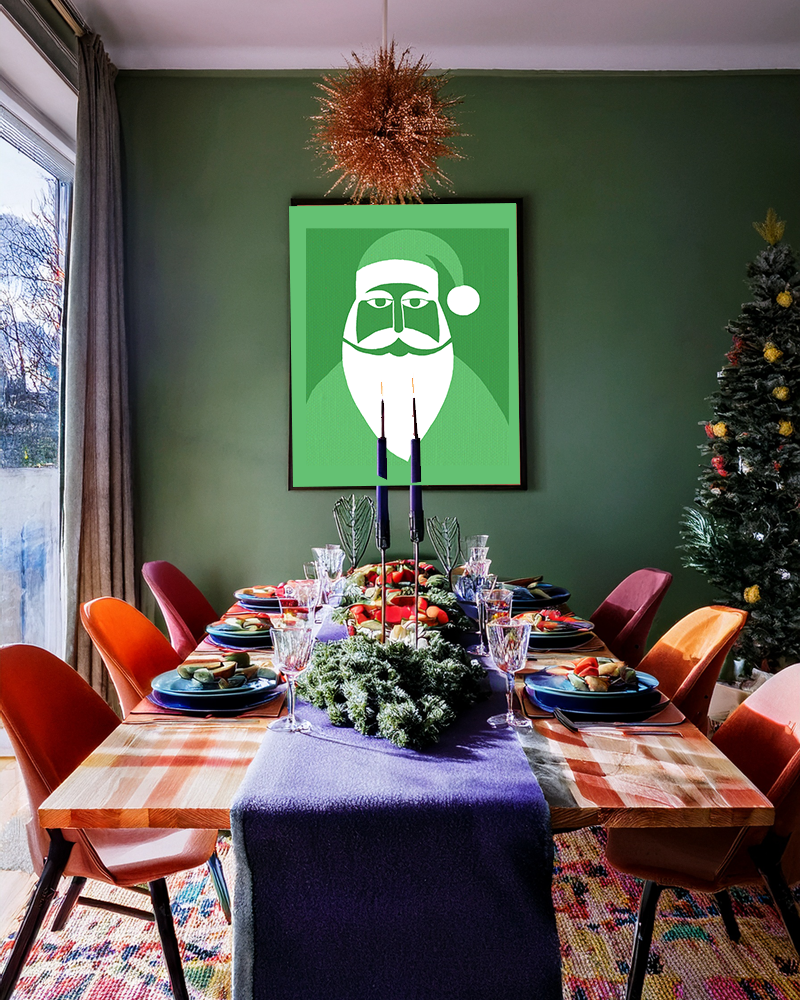 Midwest Mod Holiday Wintergreen Santa Print- Matte Canvas, Stretched, 1.25", holiday decor, Christmas, Santa, Wintergreen, Claus, Kirs Kringle