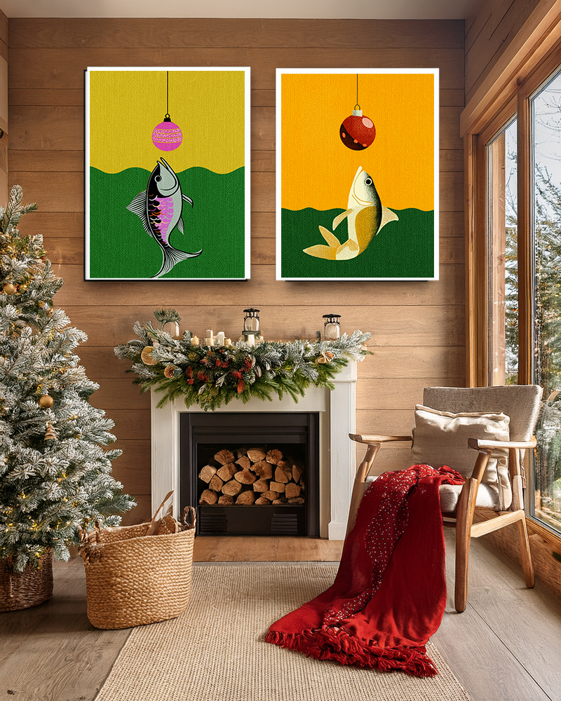 Midwest Mod Holiday Christmas Ornament Lure Fishing No. 2 Print- Matte Canvas, Stretched, 1.25", holiday decor, Christmas, fishing, lures