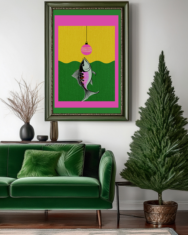 Midwest Mod Holiday Christmas Ornament Lure Fishing No. 2 Print- Matte Canvas, Stretched, 1.25", holiday decor, Christmas, fishing, lures