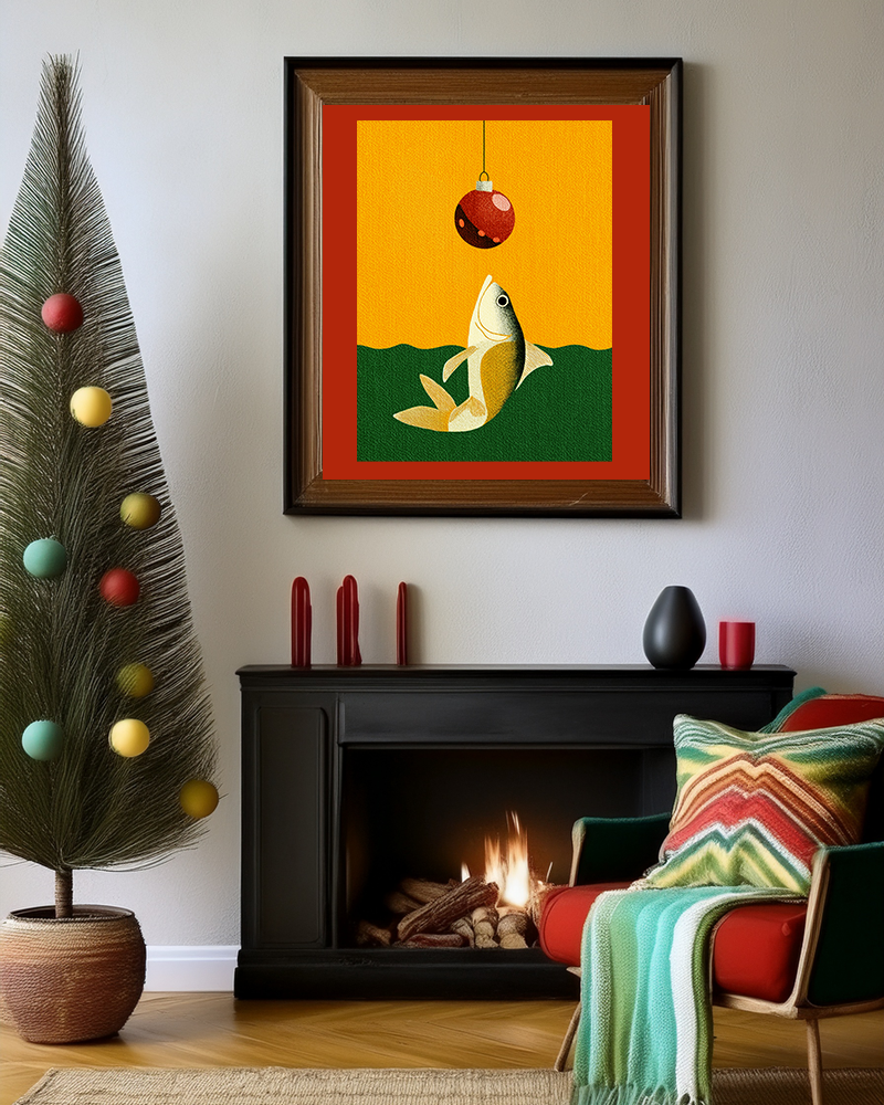 Midwest Mod Holiday Christmas Ornament Lure Fishing No. 1 Print- Matte Canvas, Stretched, 1.25", holiday decor, Christmas, fishing, lures