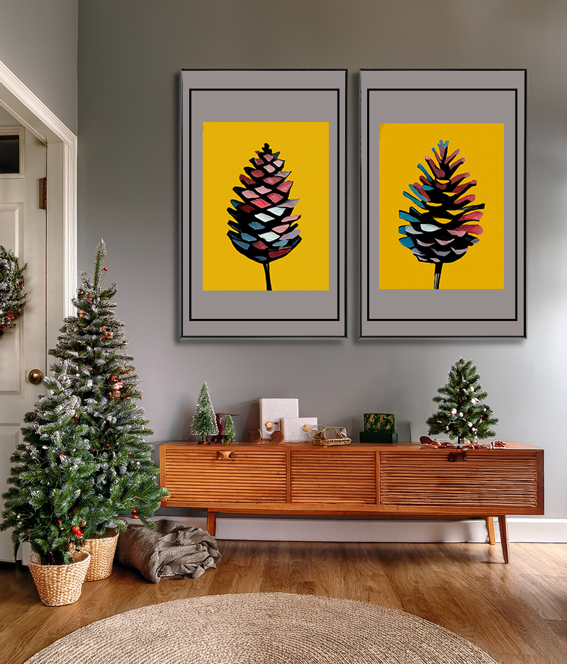 Midwest Mod Holiday Abstract Pinecone No. 2 - Matte Canvas, Stretched, 1.25", holiday decor, pinecones, nature, autumn, fall, winter
