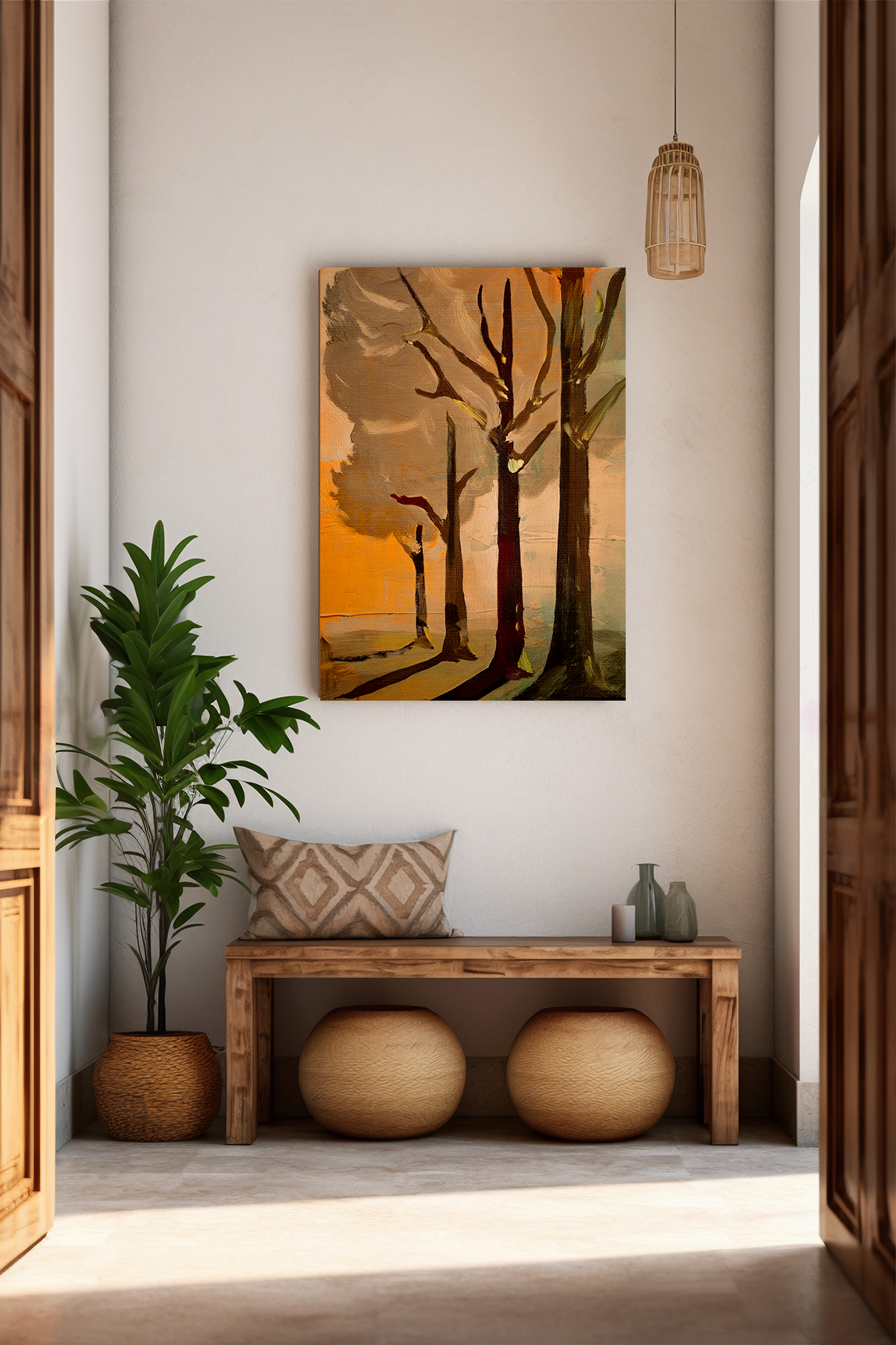 Midwest Mod Summer Cottonwood Trees Art Print - Matte Canvas, Stretched, 1.25"