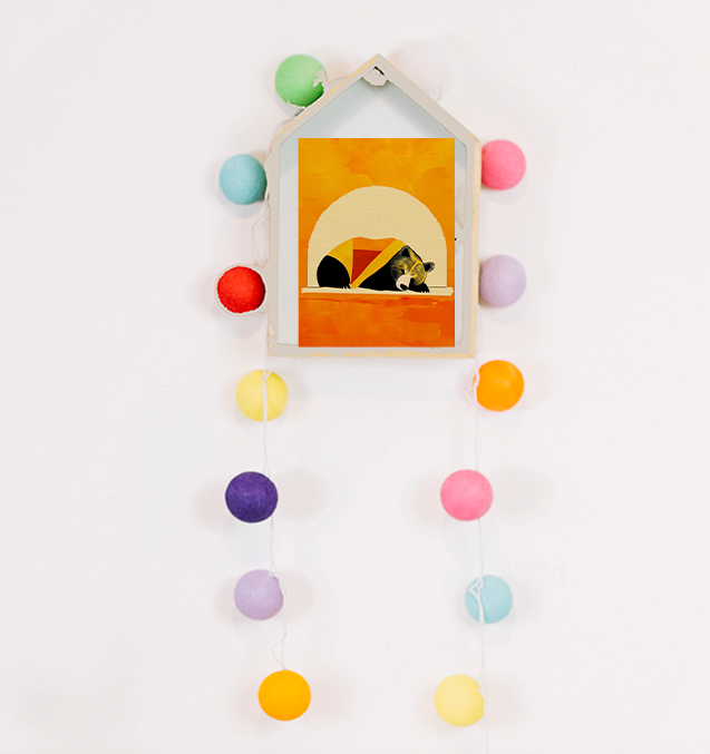 Midwest Mod Sleepy Bear with Blanket Winter Print- Matte Canvas, Stretched, 1.25", holiday decor, winter, cozy, bears, blankets