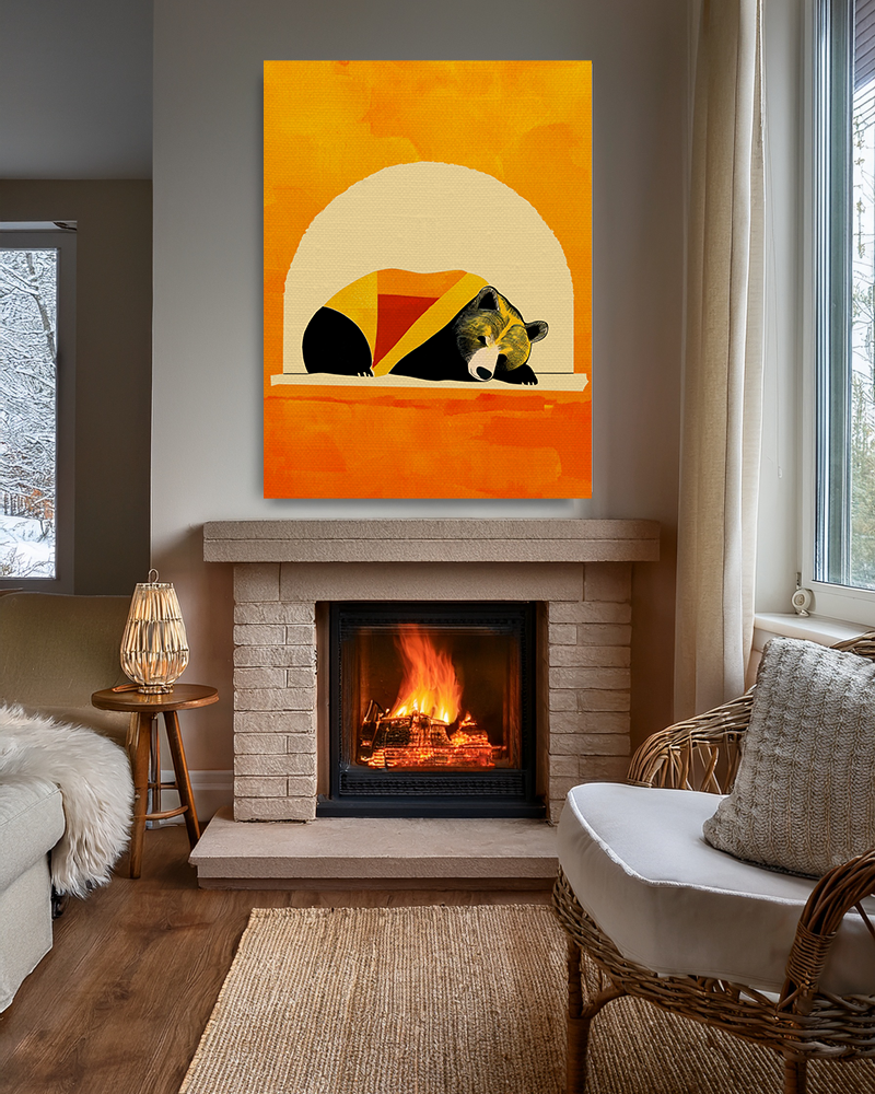 Midwest Mod Sleepy Bear with Blanket Winter Print- Matte Canvas, Stretched, 1.25", holiday decor, winter, cozy, bears, blankets