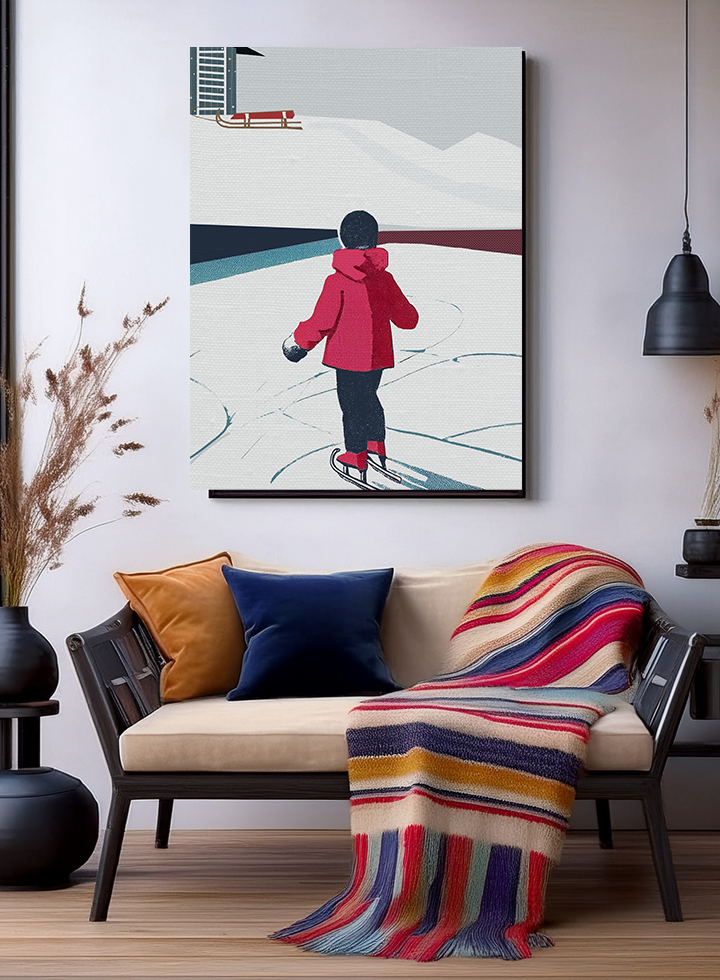 Midwest Mod To Skate or To Sled Winter Art Print - Matte Canvas, Stretched, 1.25"
