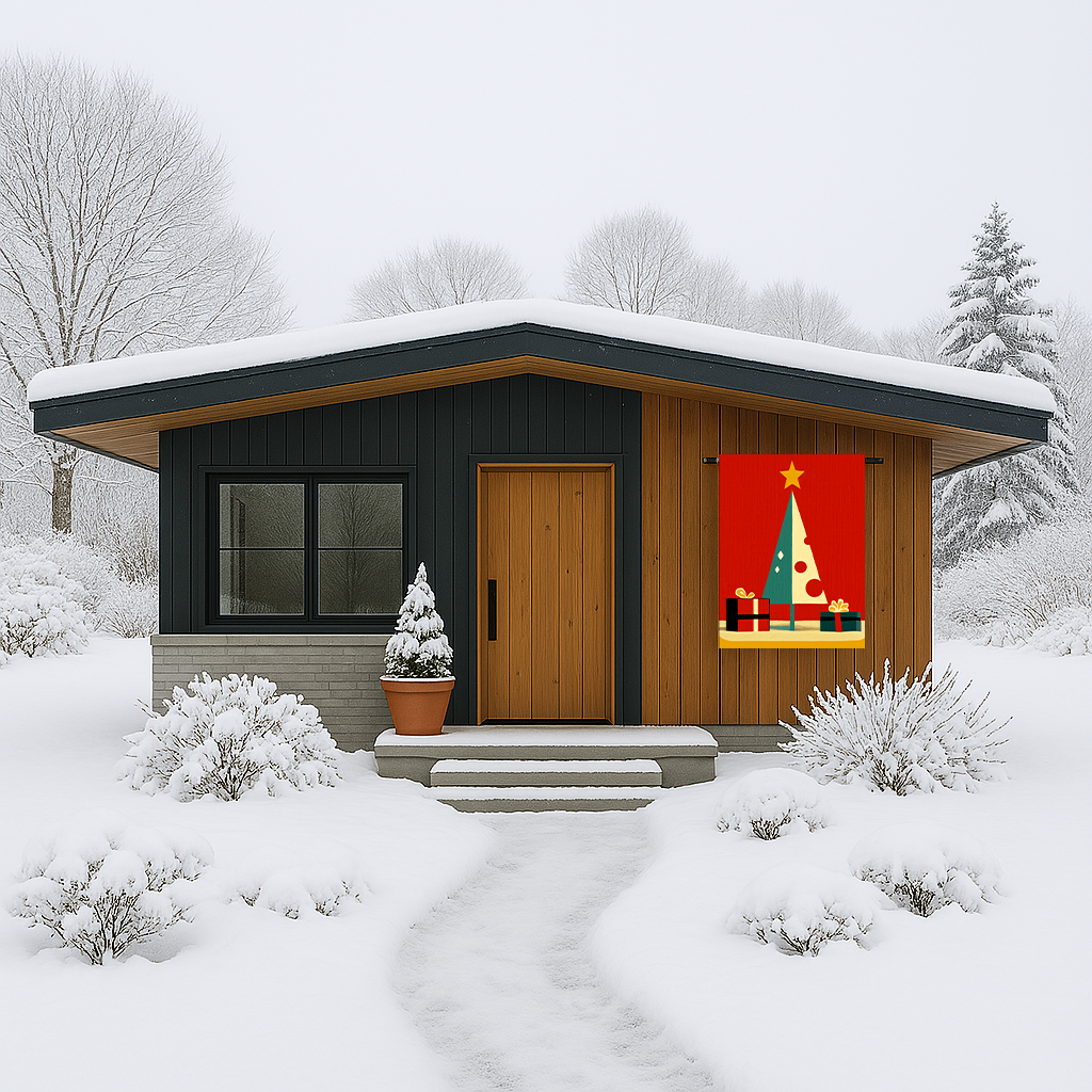 Seasonal Christmas Midwest Mod Tree and Gifts Outdoor House Flag Garden Banner