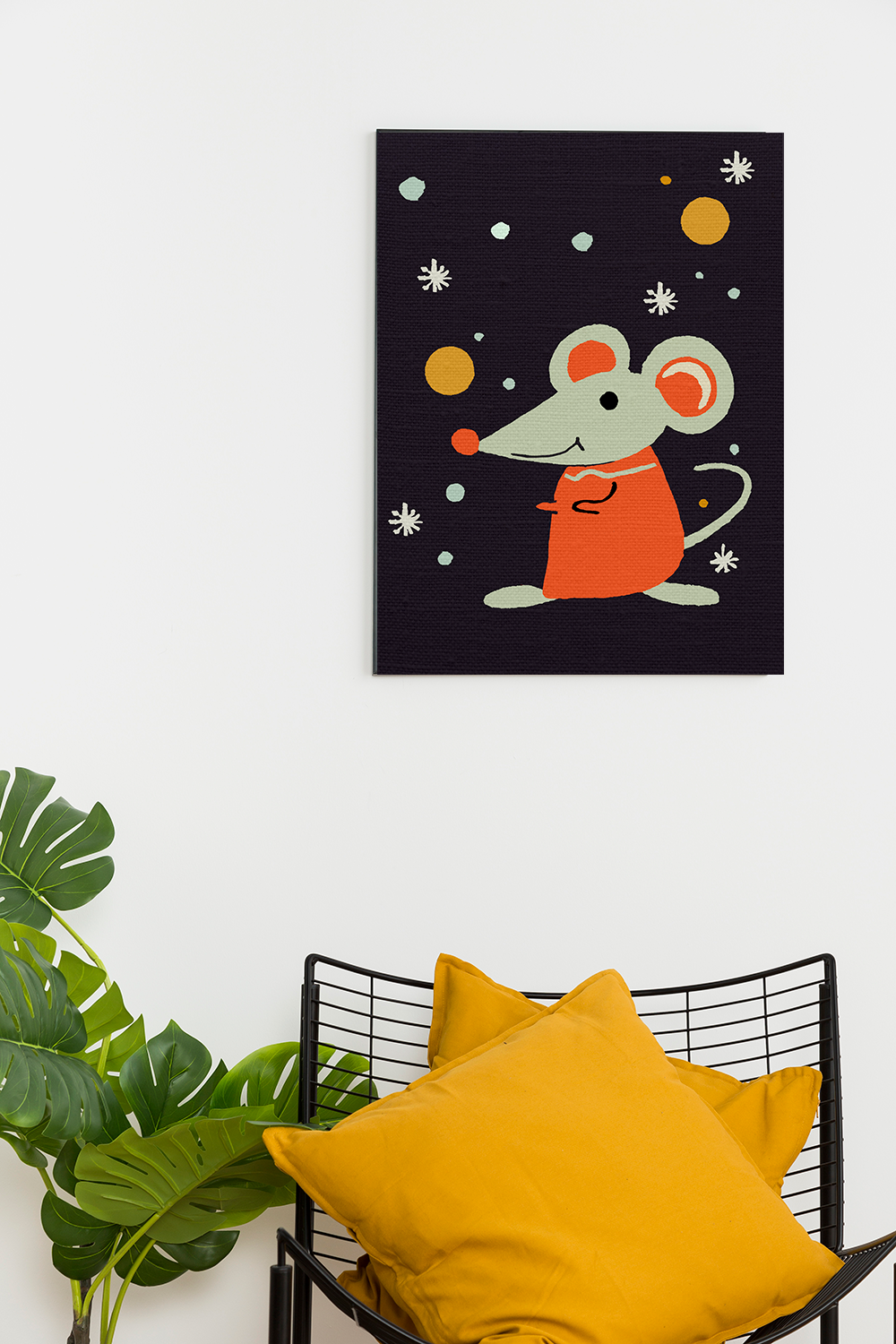 Midwest Mod Seasonal Winter Art Print Mouse in the Snow - Matte Canvas, Stretched, 1.25"