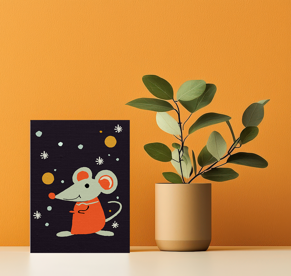 Midwest Mod Seasonal Winter Art Print Mouse in the Snow - Matte Canvas, Stretched, 1.25"