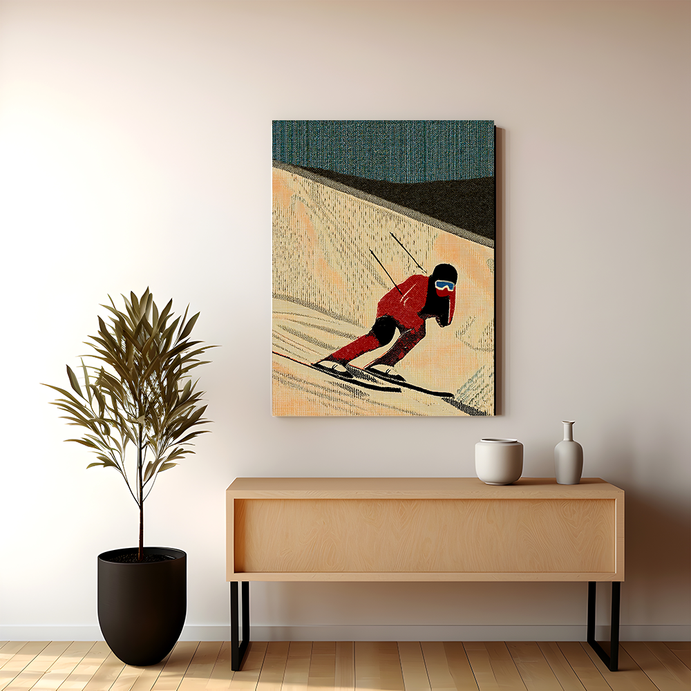 Midwest Mod Seasonal Winter Art Print Downhill Skier - Matte Canvas, Stretched, 1.25"
