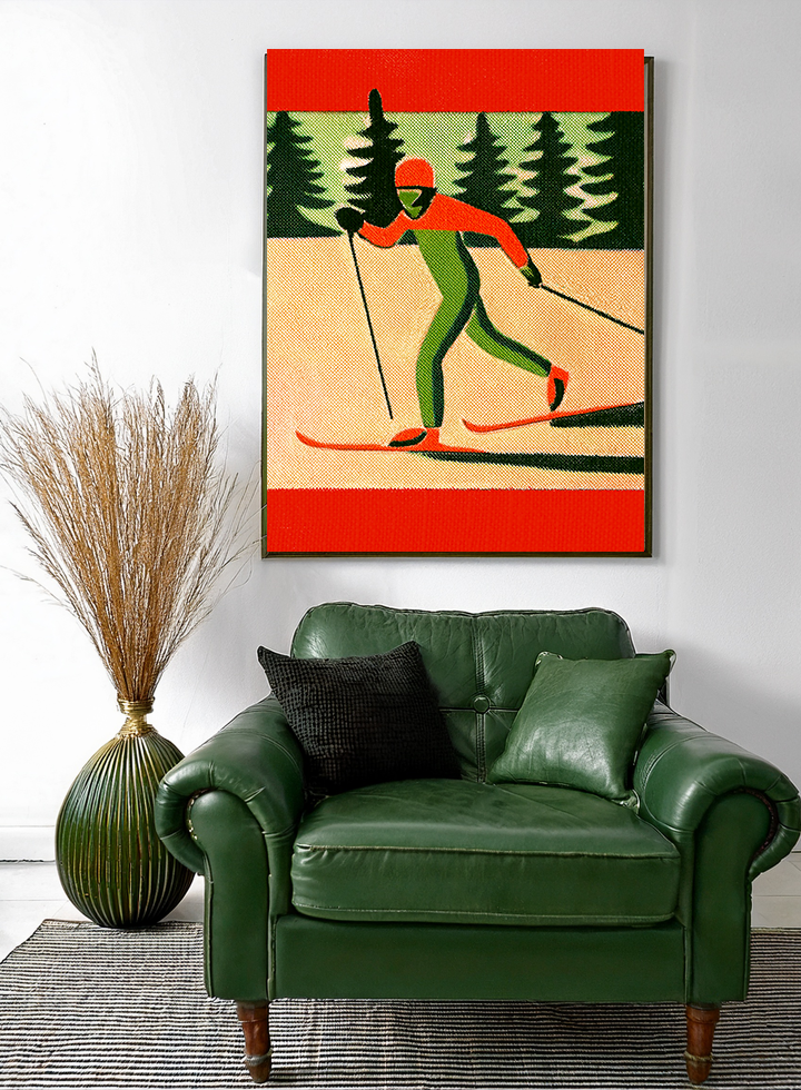 Midwest Mod Seasonal Winter Art Print Cross Country Skier - Matte Canvas, Stretched, 1.25"