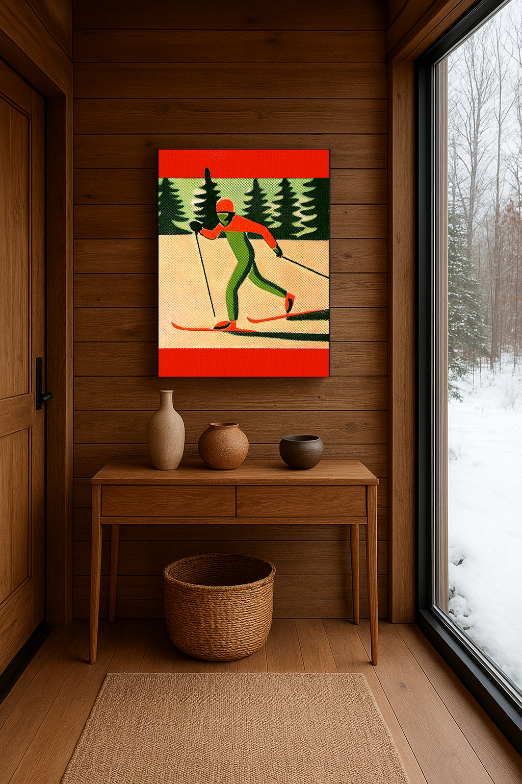 Midwest Mod Seasonal Winter Art Print Cross Country Skier - Matte Canvas, Stretched, 1.25"