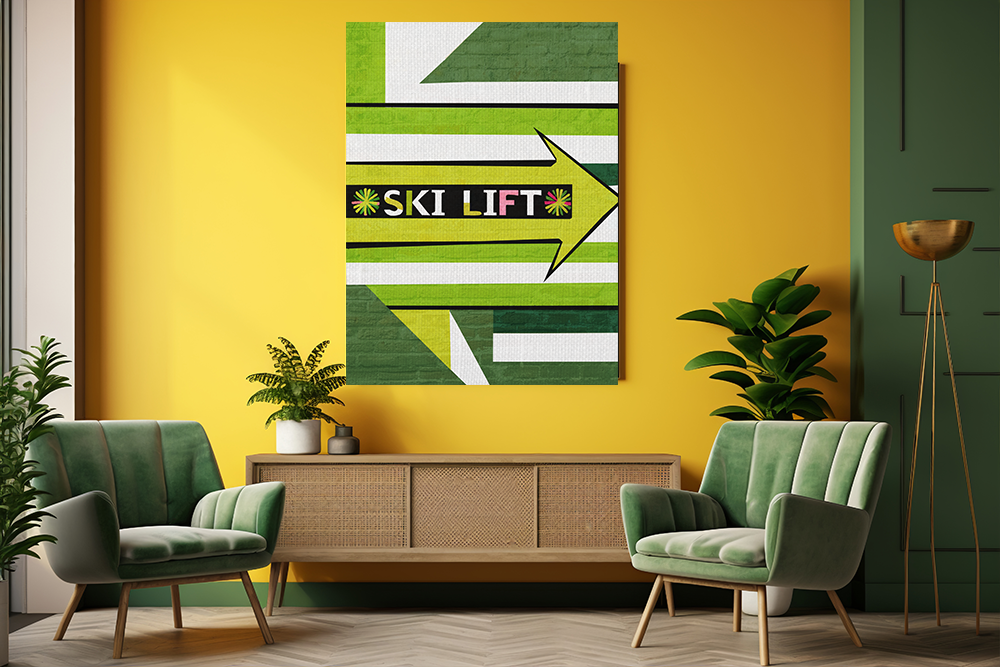 Midwest Mod Seasonal Winter Art Print Ski Lift Sign in Green - Matte Canvas, Stretched, 1.25"