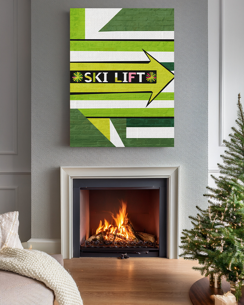 Midwest Mod Seasonal Winter Art Print Ski Lift Sign in Green - Matte Canvas, Stretched, 1.25"