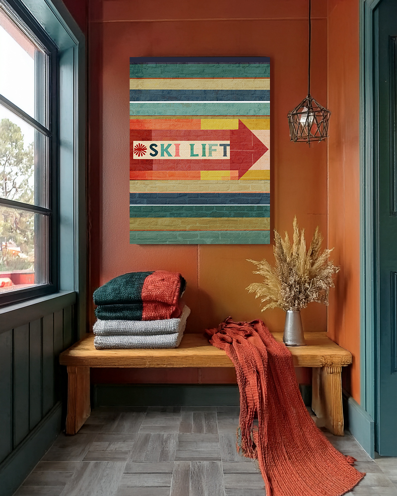 Midwest Mod Seasonal Winter Art Print Ski Lift Sign - Matte Canvas, Stretched, 1.25"