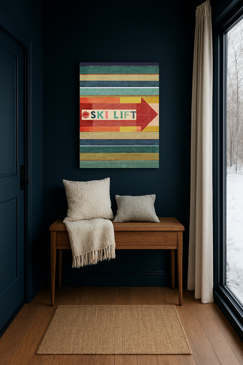 Midwest Mod Seasonal Winter Art Print Ski Lift Sign - Matte Canvas, Stretched, 1.25"