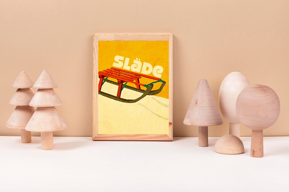 Midwest Mod Seasonal Winter Art Print Snow Sled Swedish Slade - Matte Canvas, Stretched, 1.25"