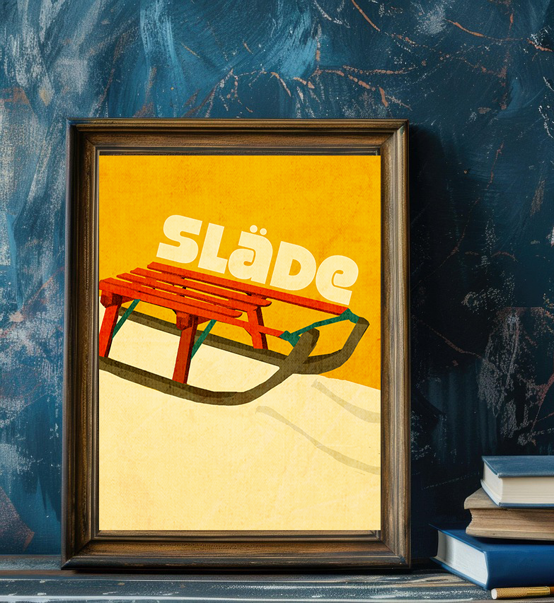 Midwest Mod Seasonal Winter Art Print Snow Sled Swedish Slade - Matte Canvas, Stretched, 1.25"