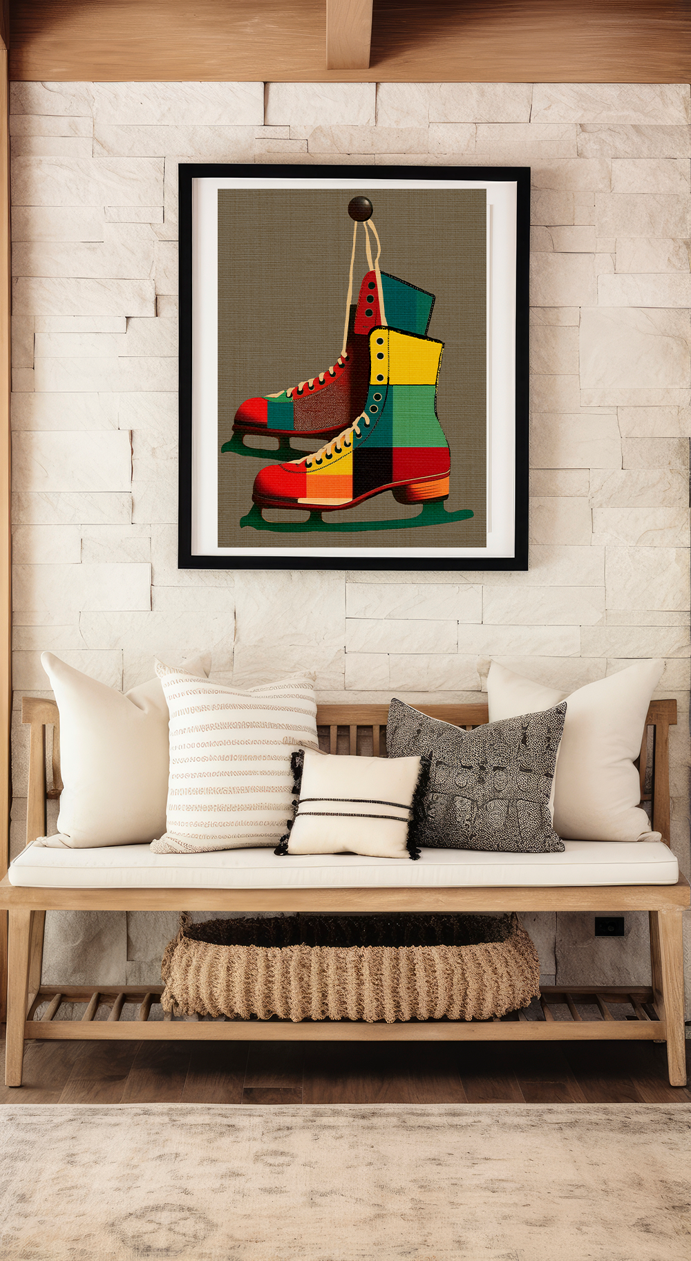 Midwest Mod Seasonal Winter Art Print Pair of Ice Skates in Plaid - Matte Canvas, Stretched, 1.25"