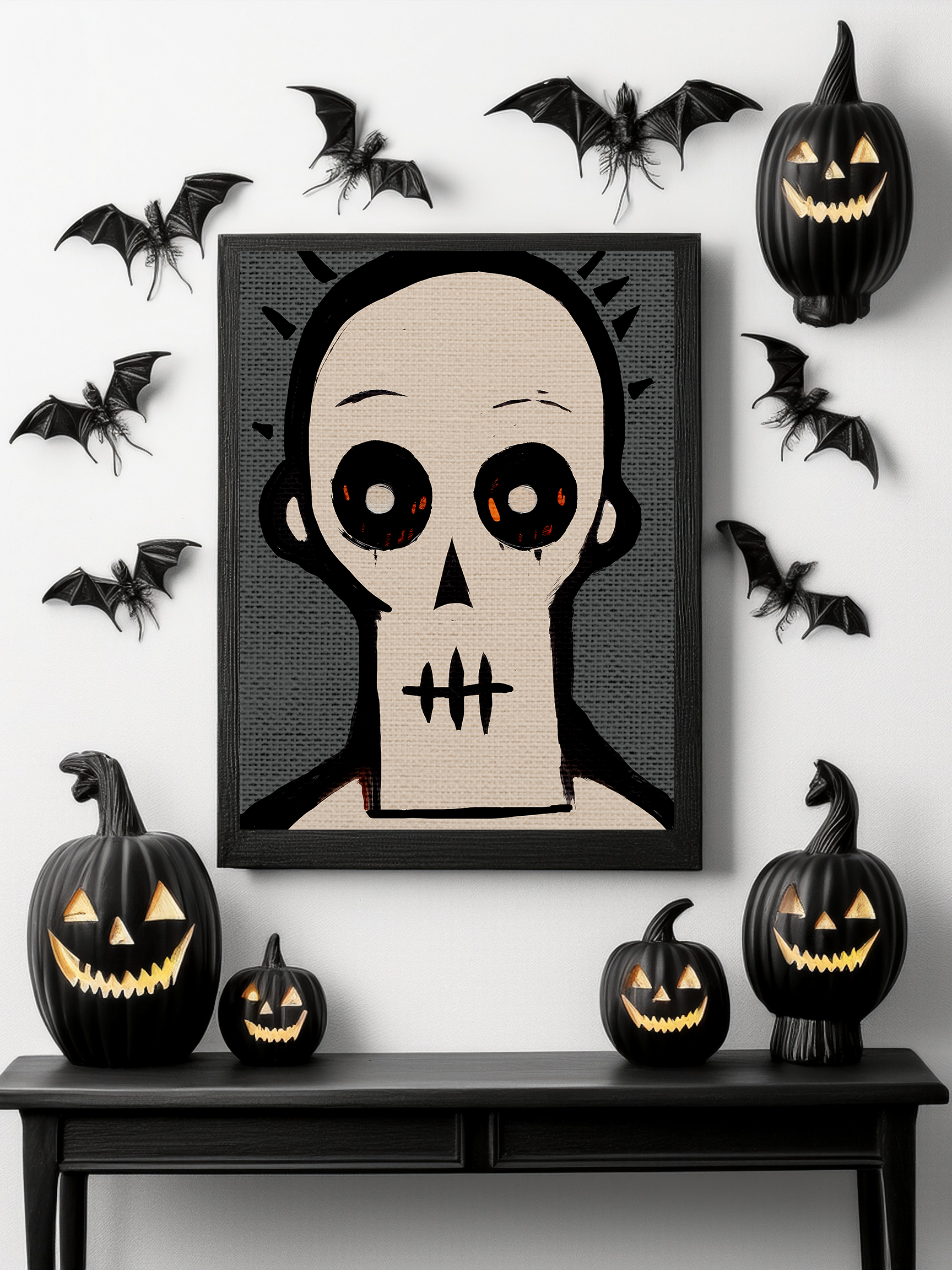 Midwest Mod In Your Face Skeleton Skull Seasonal Silk Poster, Indoor and Outdoor Decor, Unique Home Decor, Seasonal Decor, Halloween, skeleton, skull