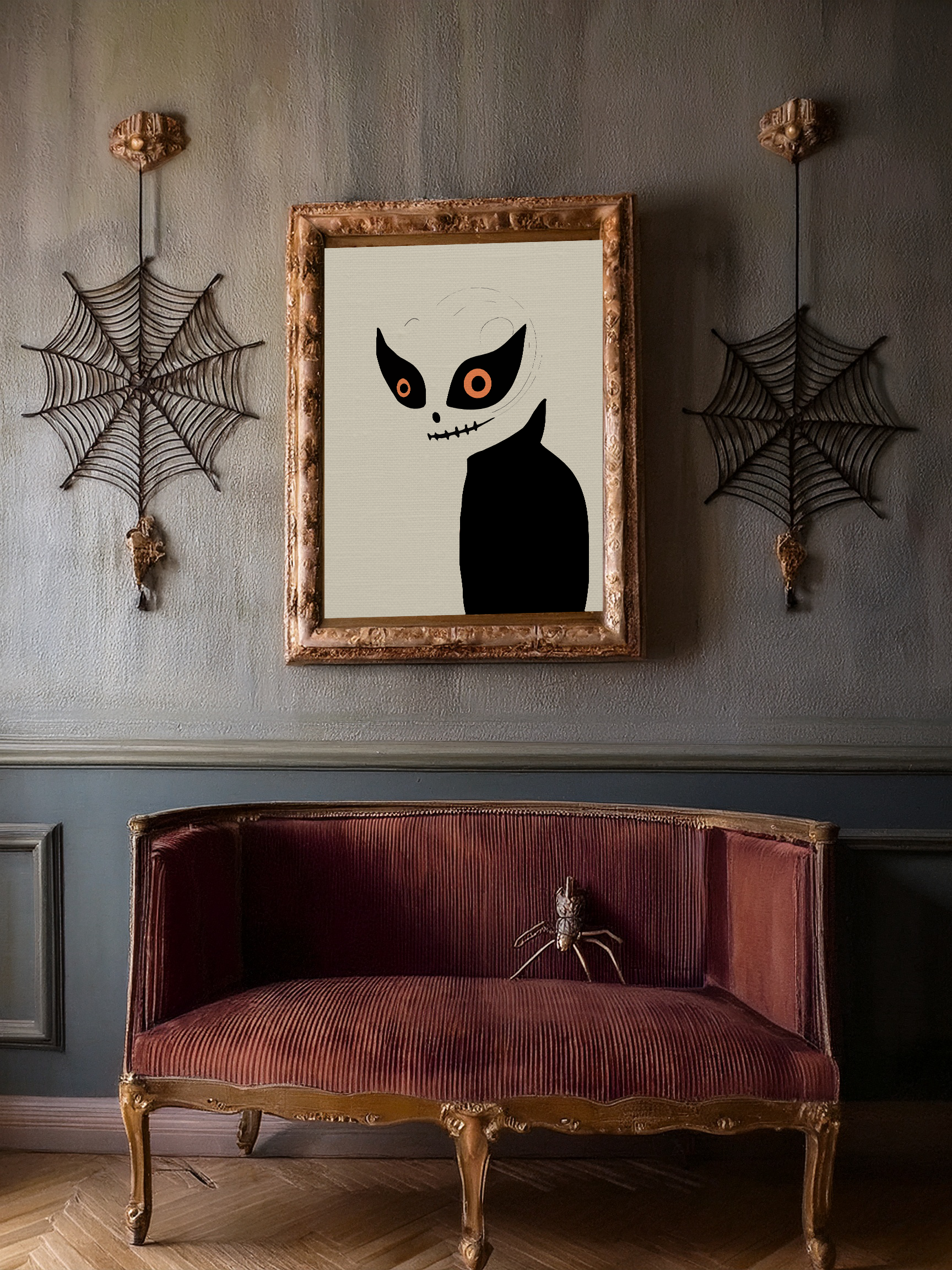 Midwest Mod Mysterious Monster Seasonal Silk Poster, Indoor and Outdoor Decor, Unique Home Decor, Seasonal Decor, Halloween, skeleton