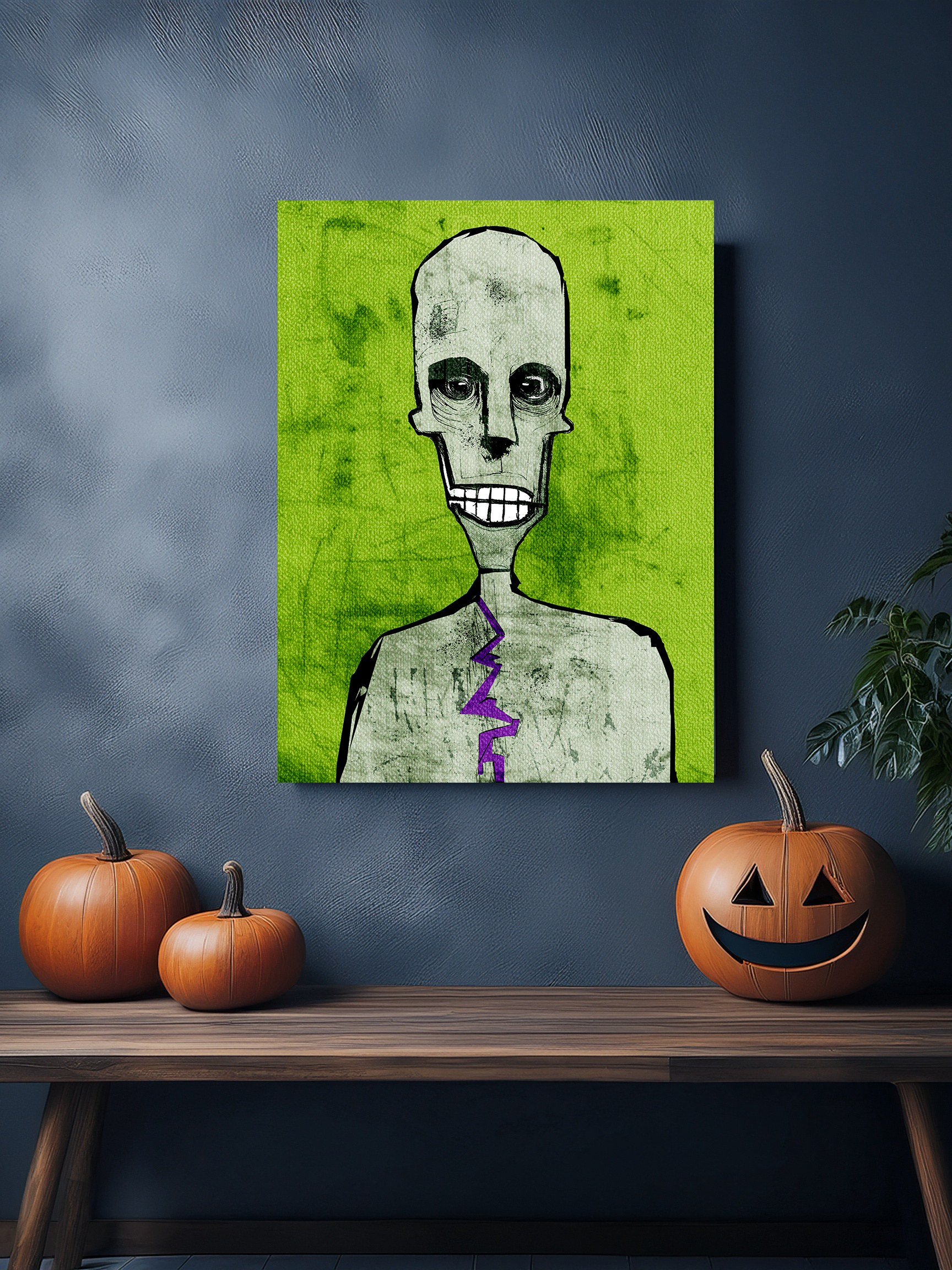 Midwest Mod Smiling Zombie Seasonal Silk Poster, Indoor and Outdoor Decor, Unique Home Decor, Seasonal Decor, Halloween, Zombie