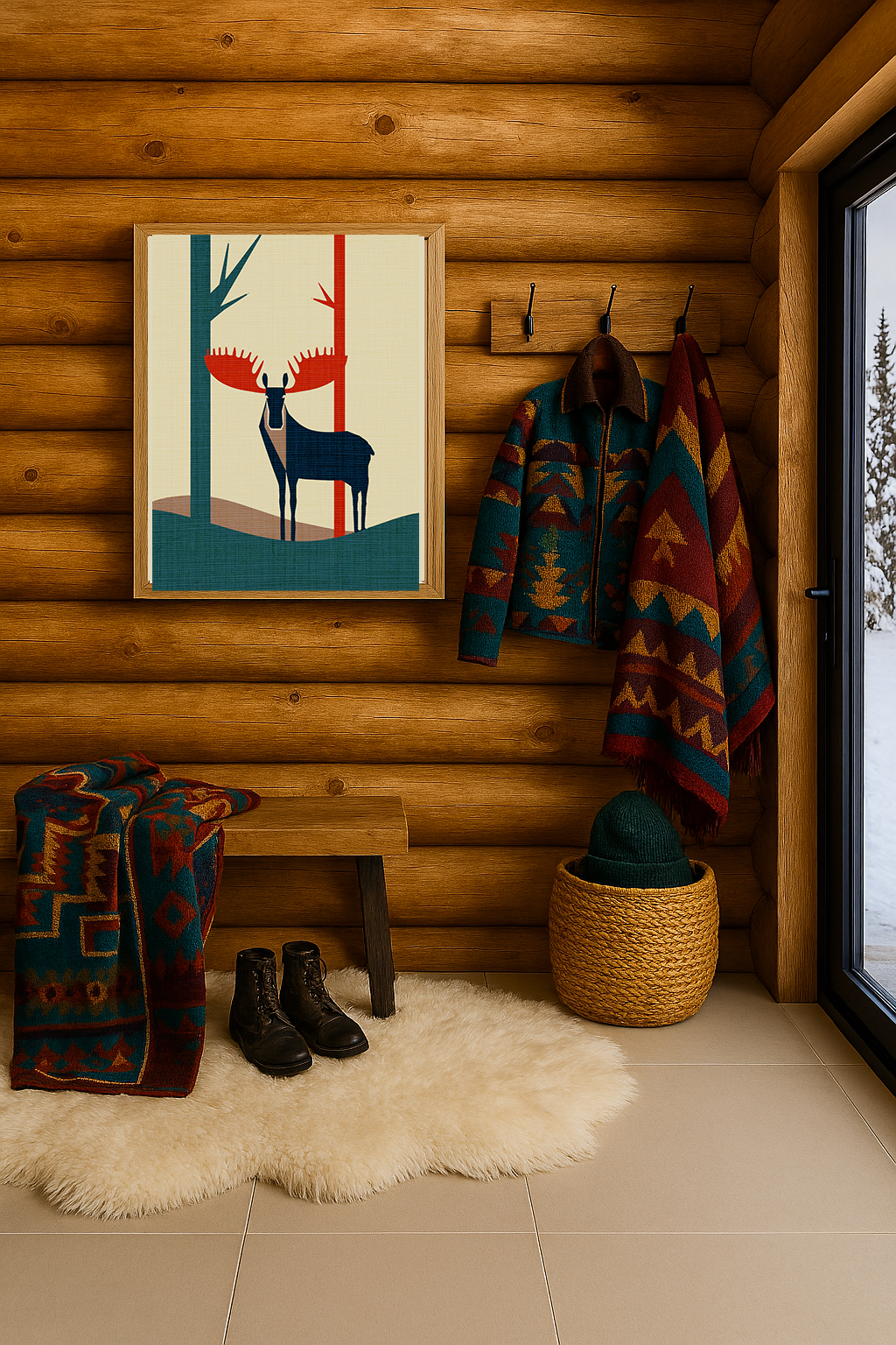 Midwest Mod Moose in Forest No. 2 Winter Print- Matte Canvas, Stretched, 1.25", holiday decor, winter, moose, forest