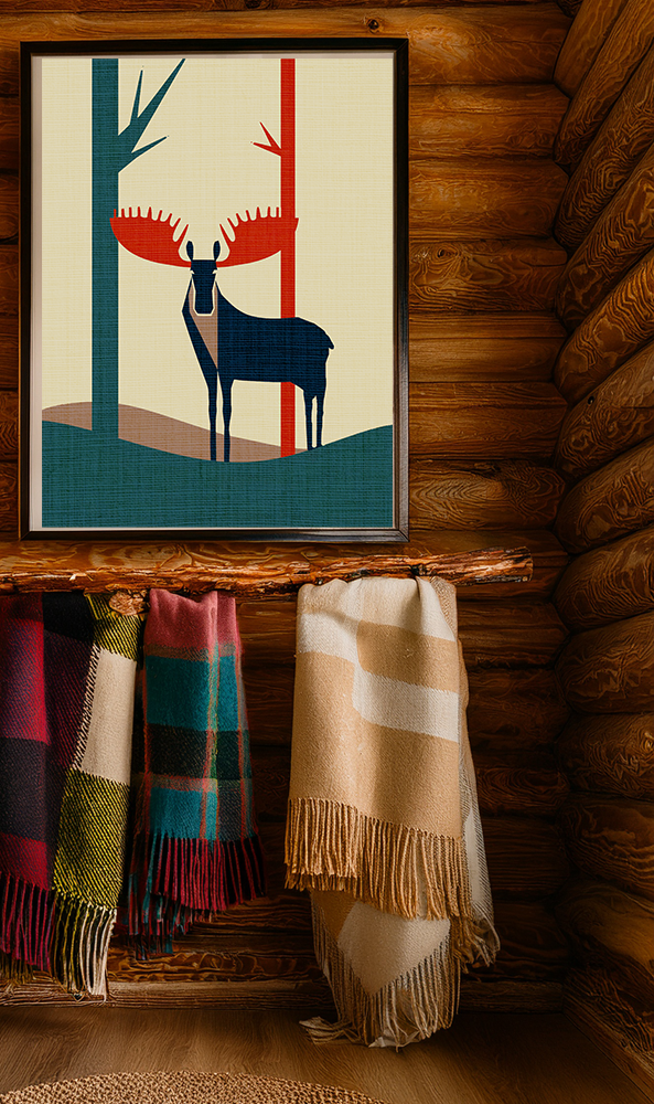 Midwest Mod Moose in Forest No. 2 Winter Print- Matte Canvas, Stretched, 1.25", holiday decor, winter, moose, forest