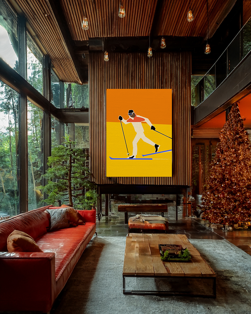 Midwest Mod Seasonal Winter Art Print - Pop Art Cross Country Skier - Matte Canvas, Stretched, 1.25"