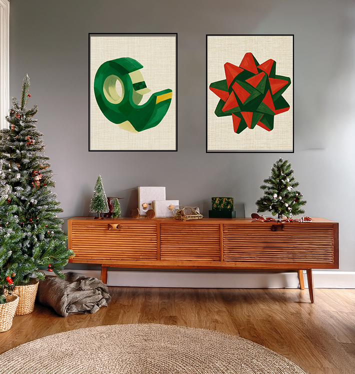 Midwest Mod Seasonal Christmas Art Print - Pop Art Package Bow - Matte Canvas, Stretched, 1.25"