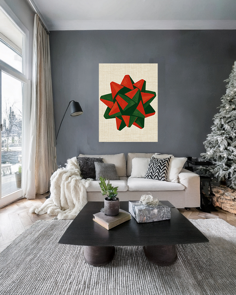 Midwest Mod Seasonal Christmas Art Print - Pop Art Package Bow - Matte Canvas, Stretched, 1.25"