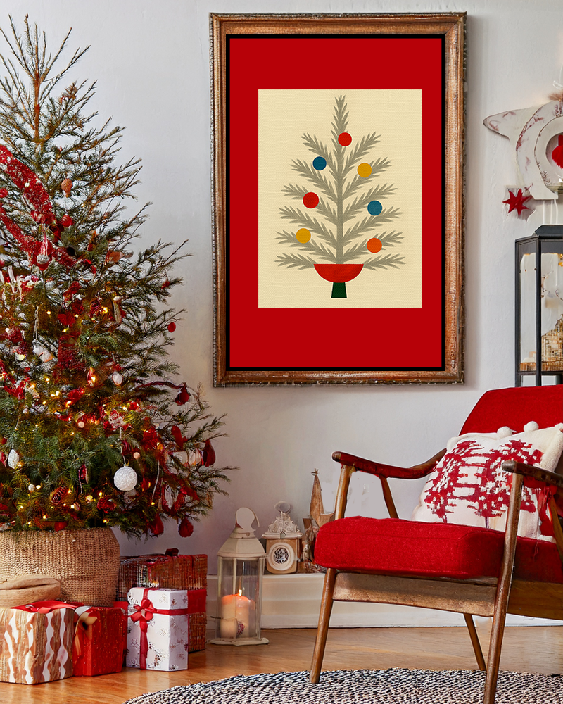 Midwest Mod Seasonal Christmas Art Print - Retro Aluminum Christmas Tree - Matte Canvas, Stretched, 1.25"