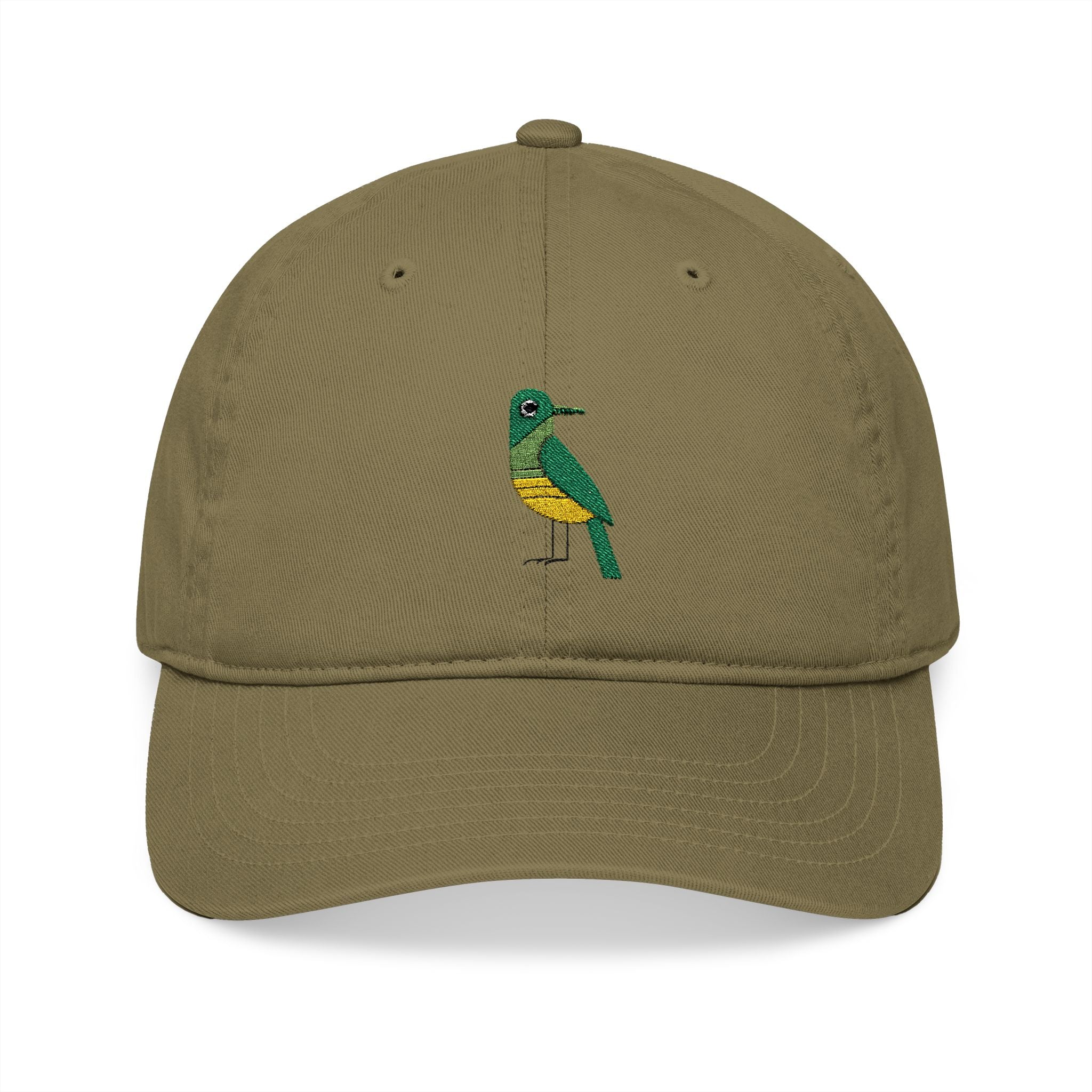 Embroidered Organic Baseball Cap - Stylish Midwest Modern Green Bird Design