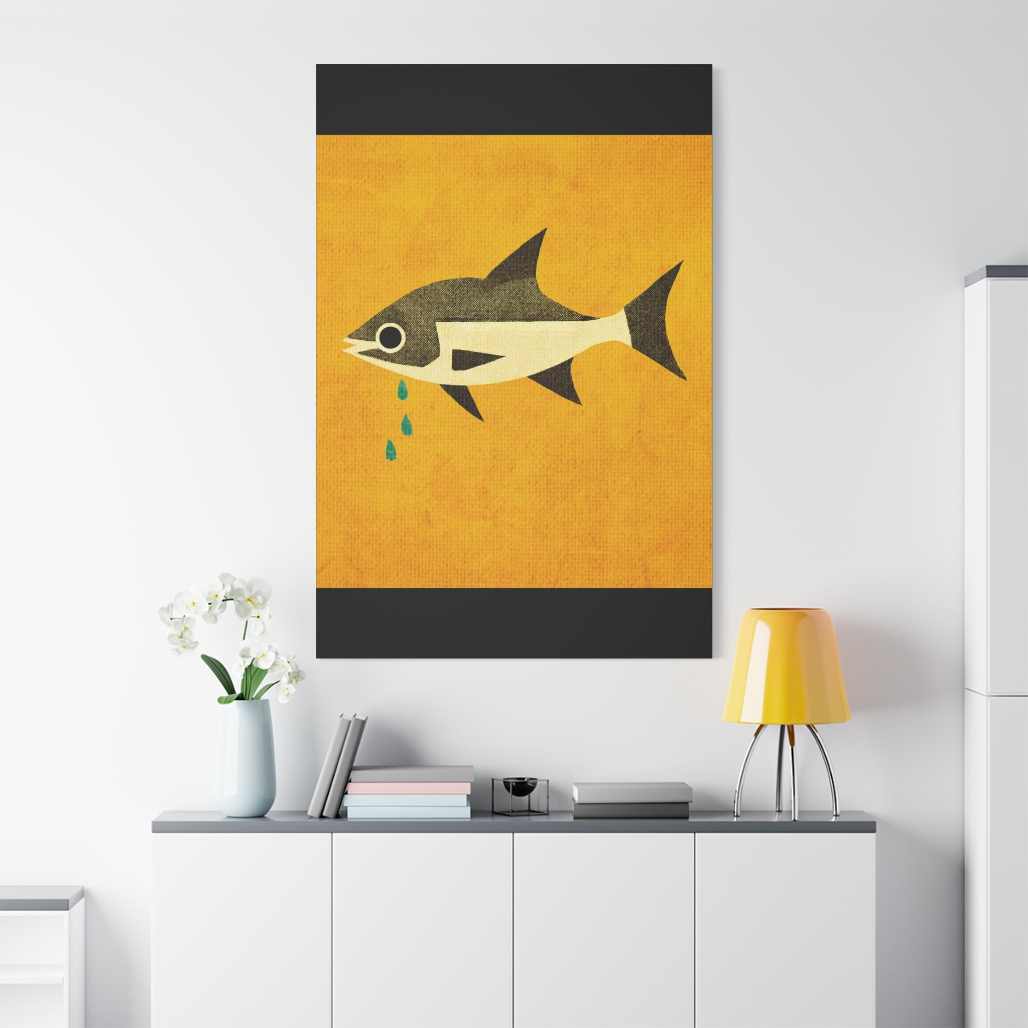 Don't Cry Mod Abstract Fish Art Print - Matte Canvas, Stretched, 1.25"