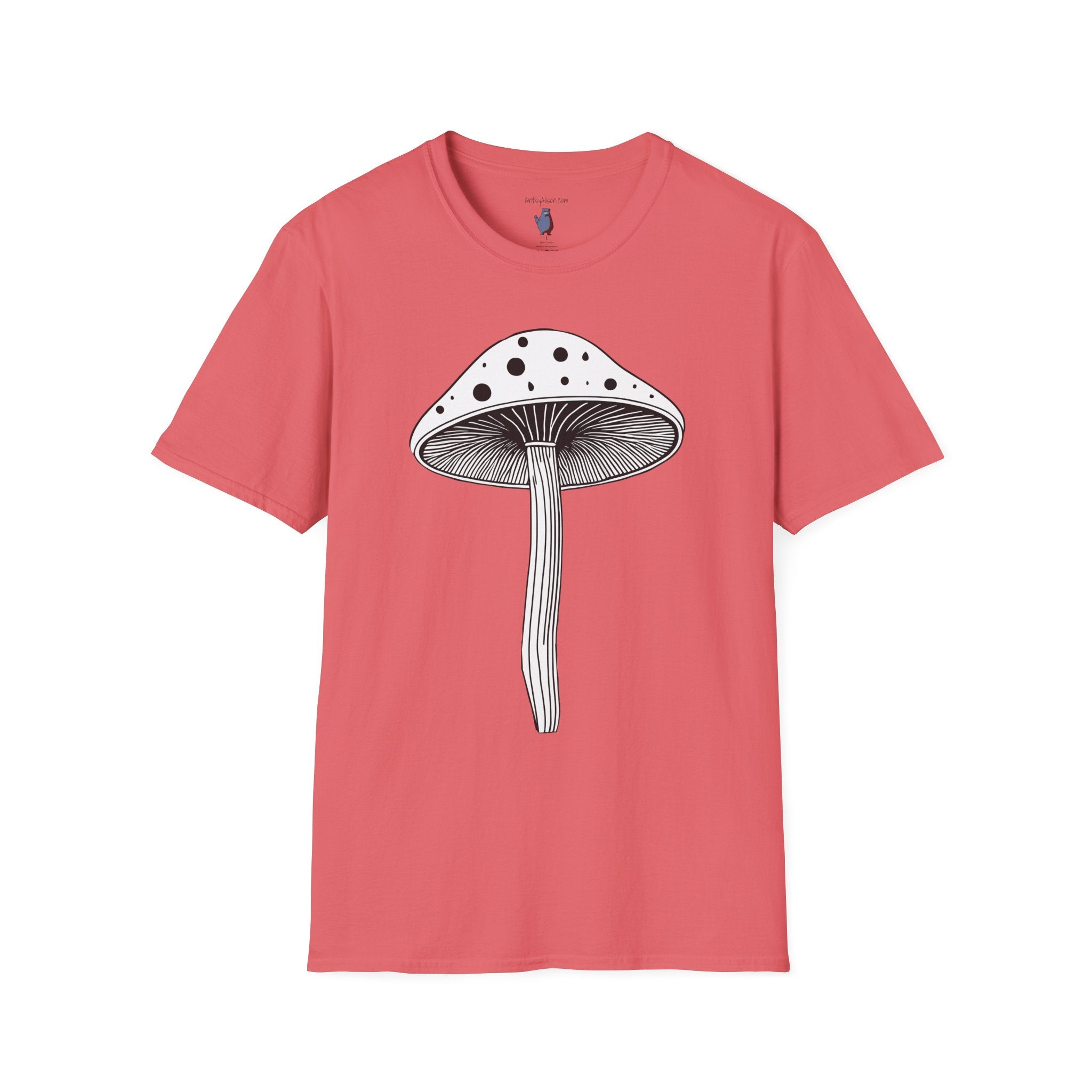 Black and White Mushroom Graphic Art Tee - 100% Cotton T-Shirt