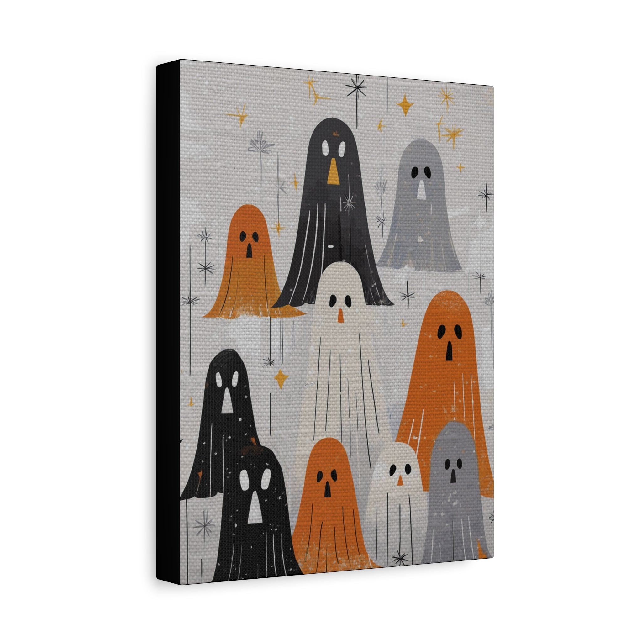 Group of Ghosts Midwest Mod Halloween Art Print  - Matte Canvas, Stretched, 1.25"