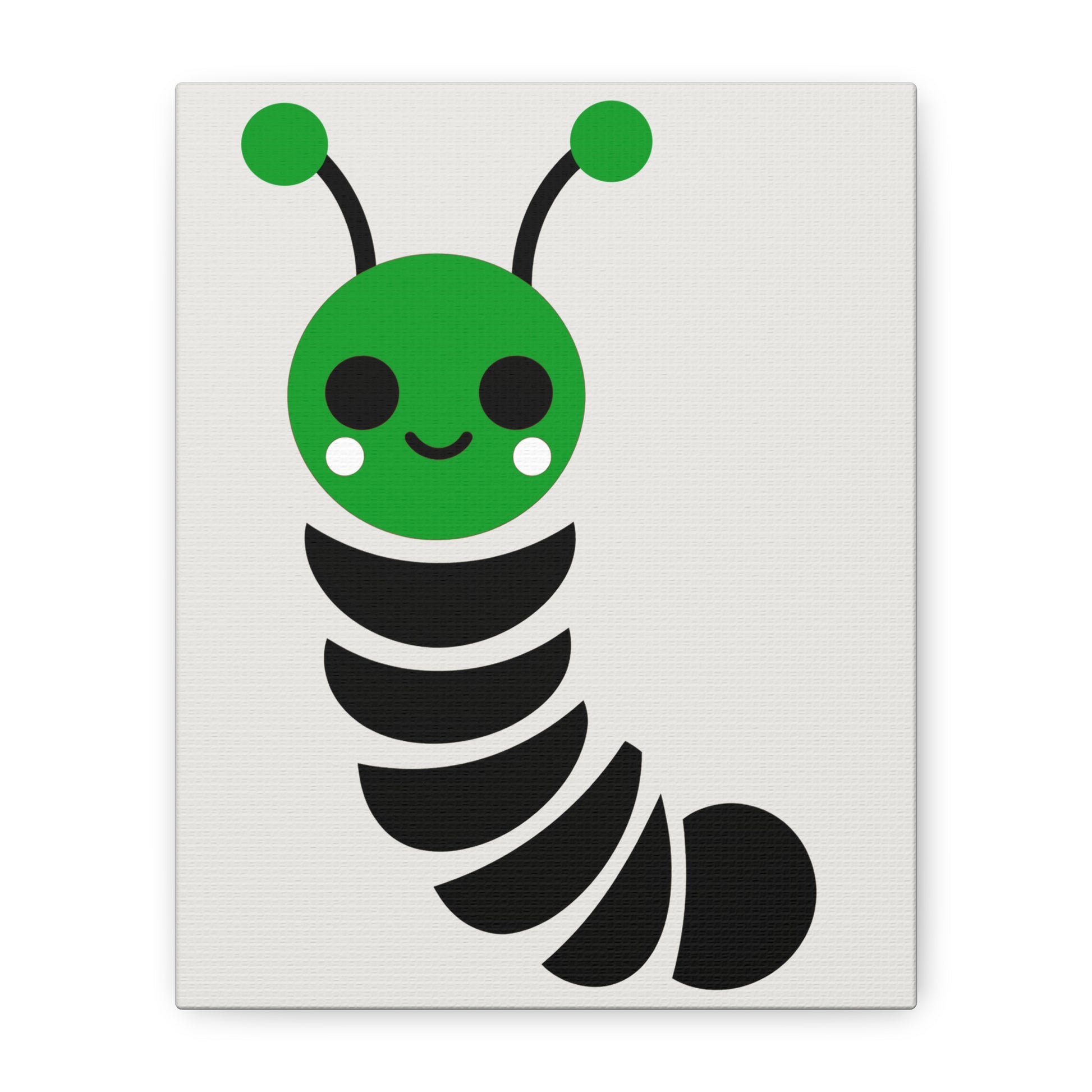 Midwest Modern Simple Graphic Green & Black Caterpillar Nursery Art Print - Matte Canvas, Stretched, 1.25"