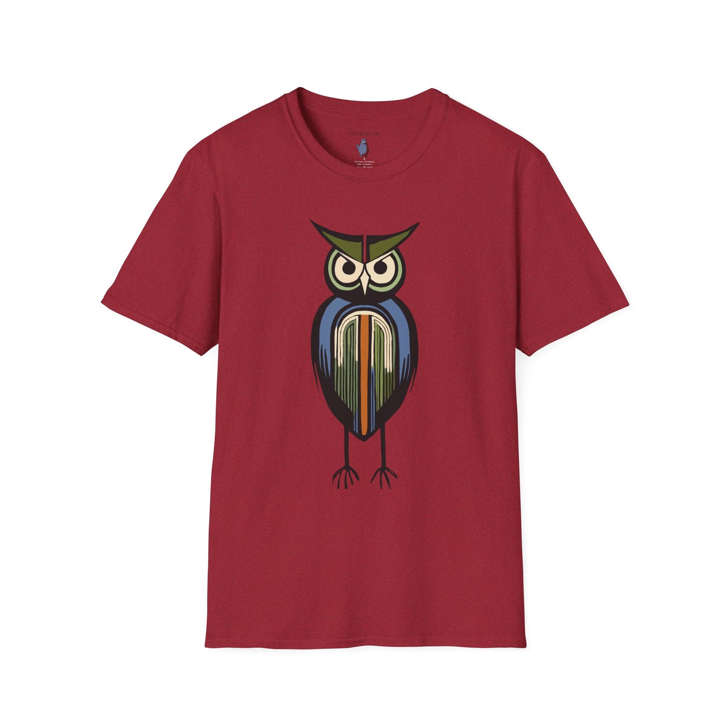 Midwest Modern Serious Striped Owl Graphic Art Tee - 100% Cotton T-Shirt