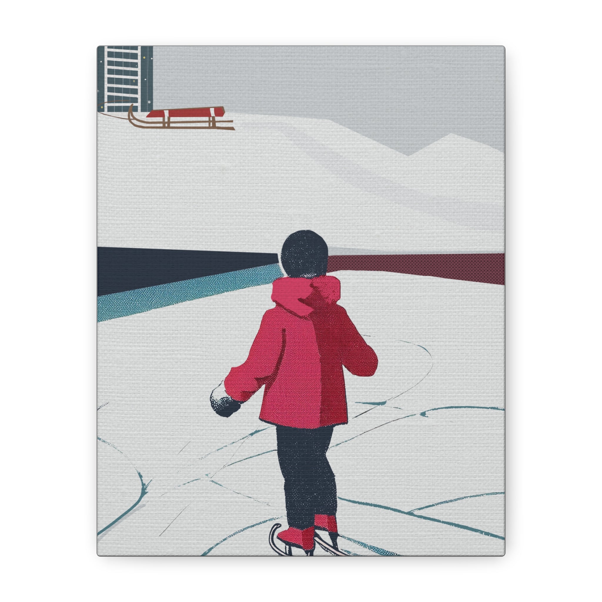 Midwest Mod To Skate or To Sled Winter Art Print - Matte Canvas, Stretched, 1.25"