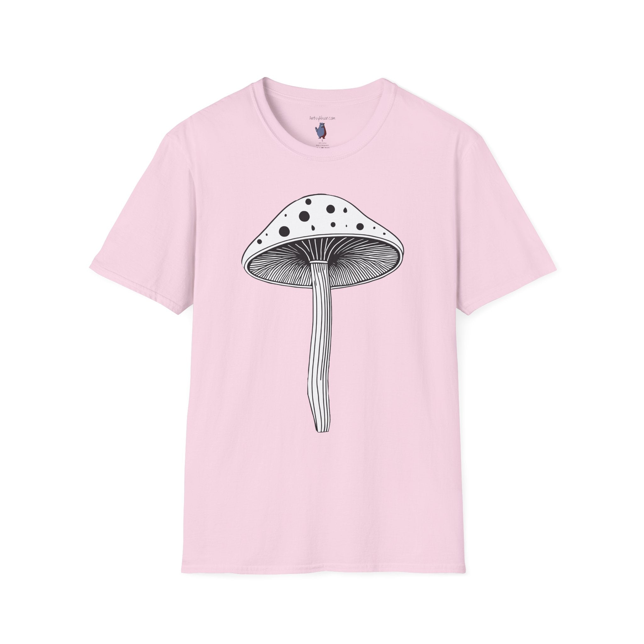 Black and White Mushroom Graphic Art Tee - 100% Cotton T-Shirt
