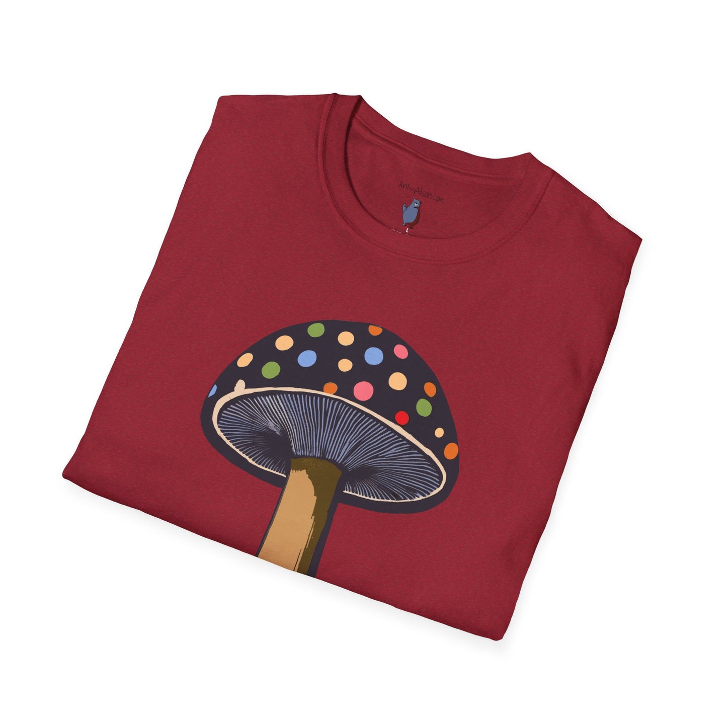 Multi Color Polka Dot Mushroom Graphic Art Tee - 100% Cotton T-Shirt