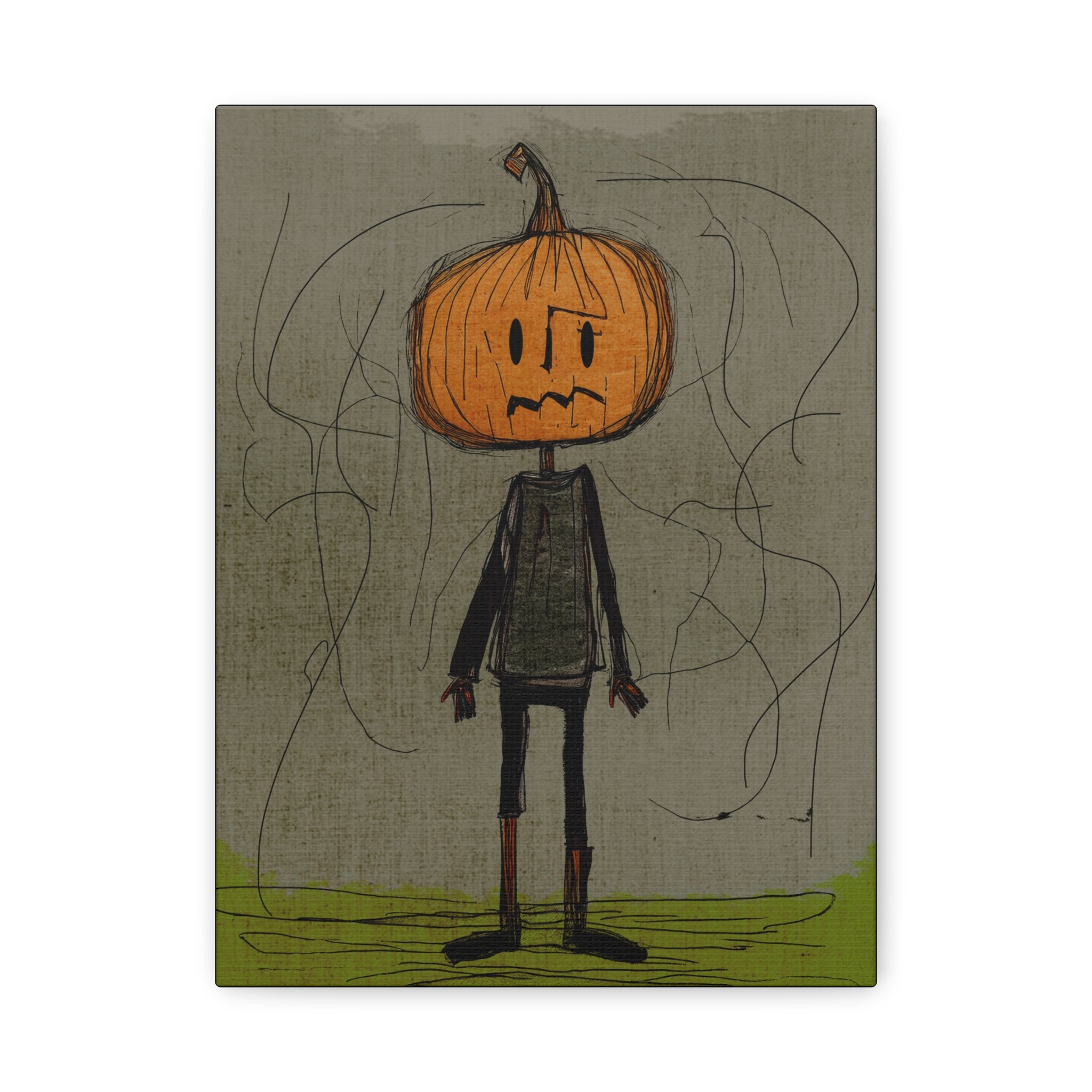 Halloween Seasonal Midwest Mod Pumpkin Boy #4 Art Print  - Matte Canvas, Stretched, 1.25"