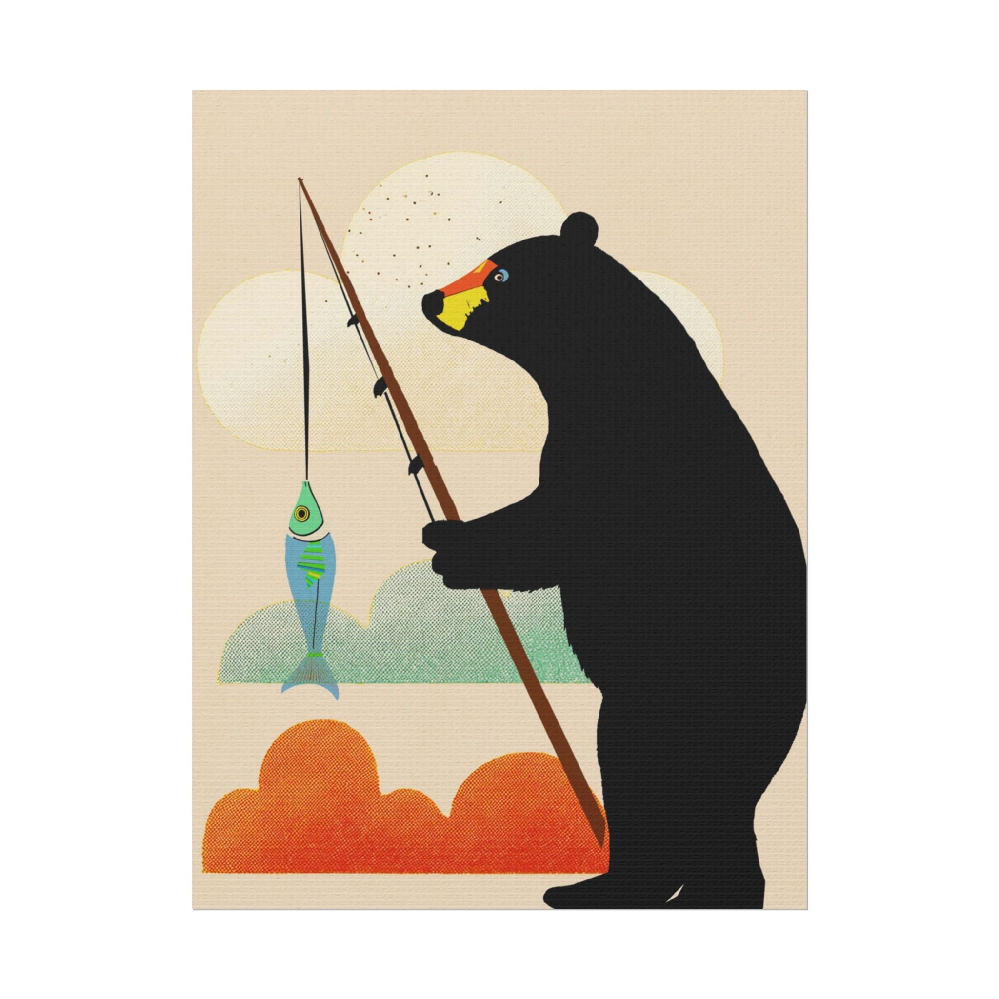 Fishing Bear with Catch Art Print Rolled Poster | Fishing, Bears