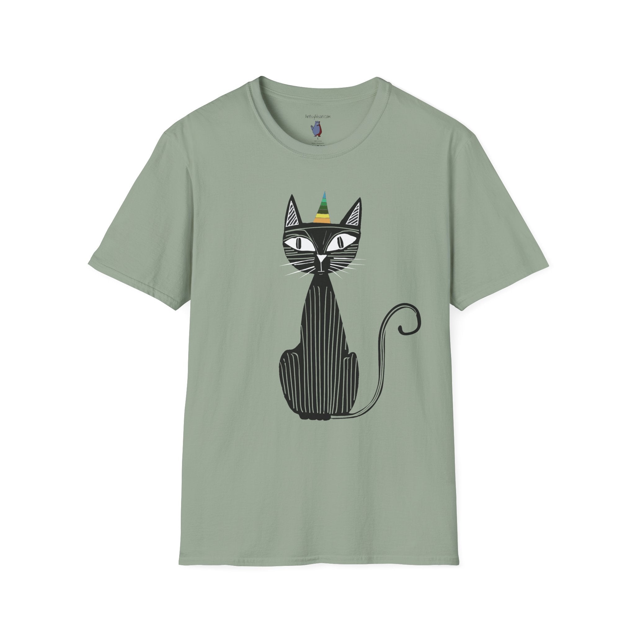 Black Transparent Striped Birthday Cat Graphic Art Tee - 100% Cotton T-Shirt