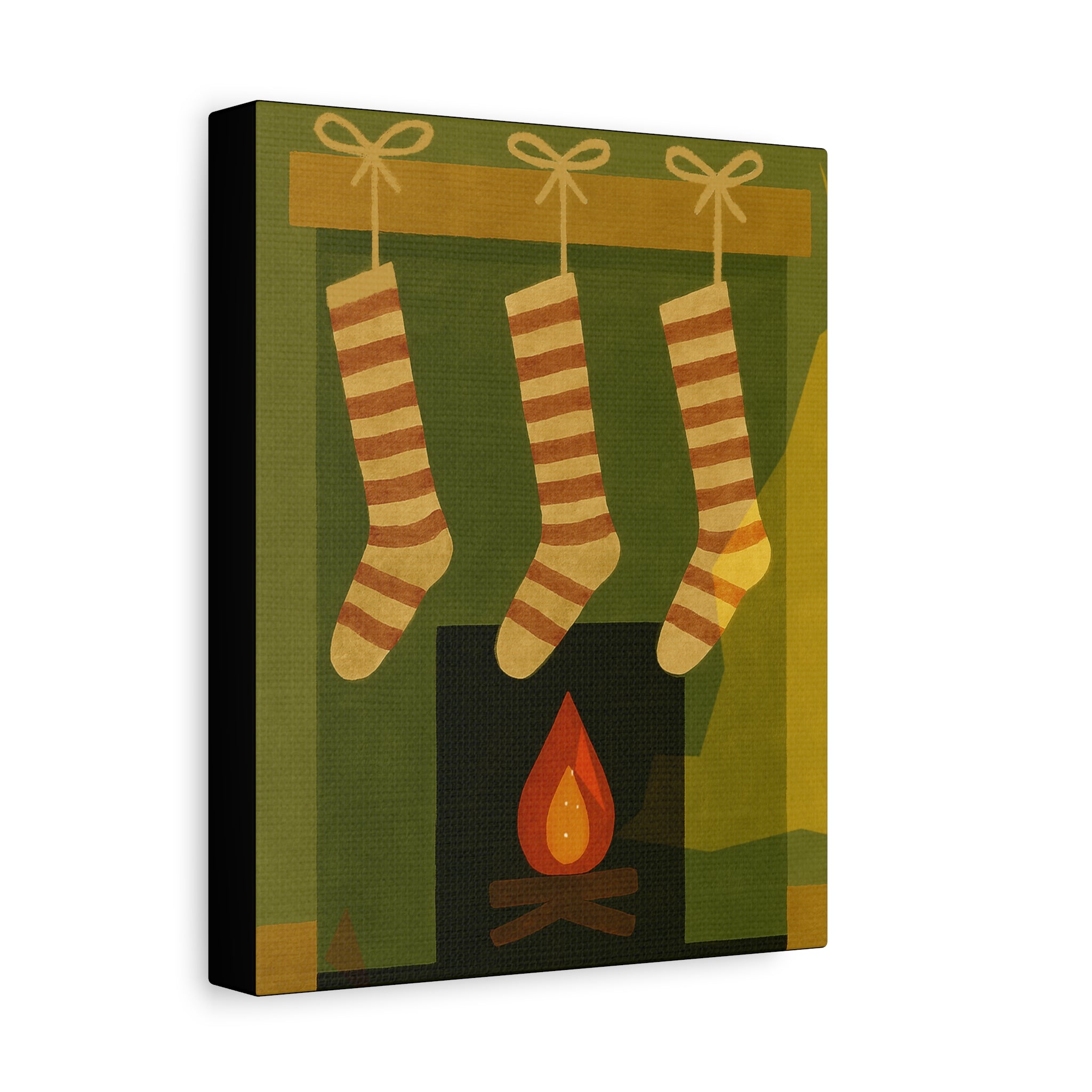 Midwest Mod Seasonal Christmas Art Print - Stockings on Mantel - Matte Canvas, Stretched, 1.25"